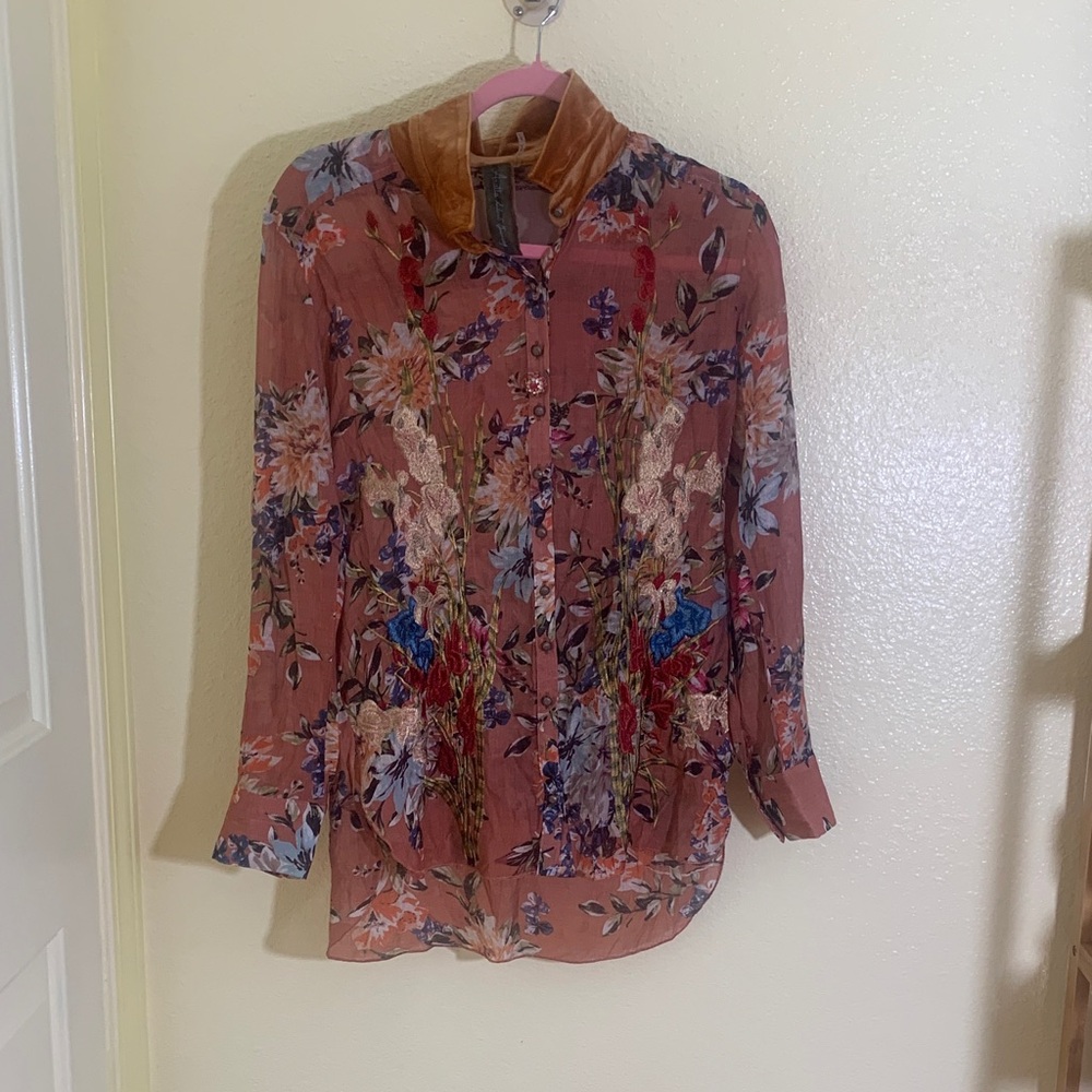 NWOT Aratta Floral Blouse - Pink and Blue